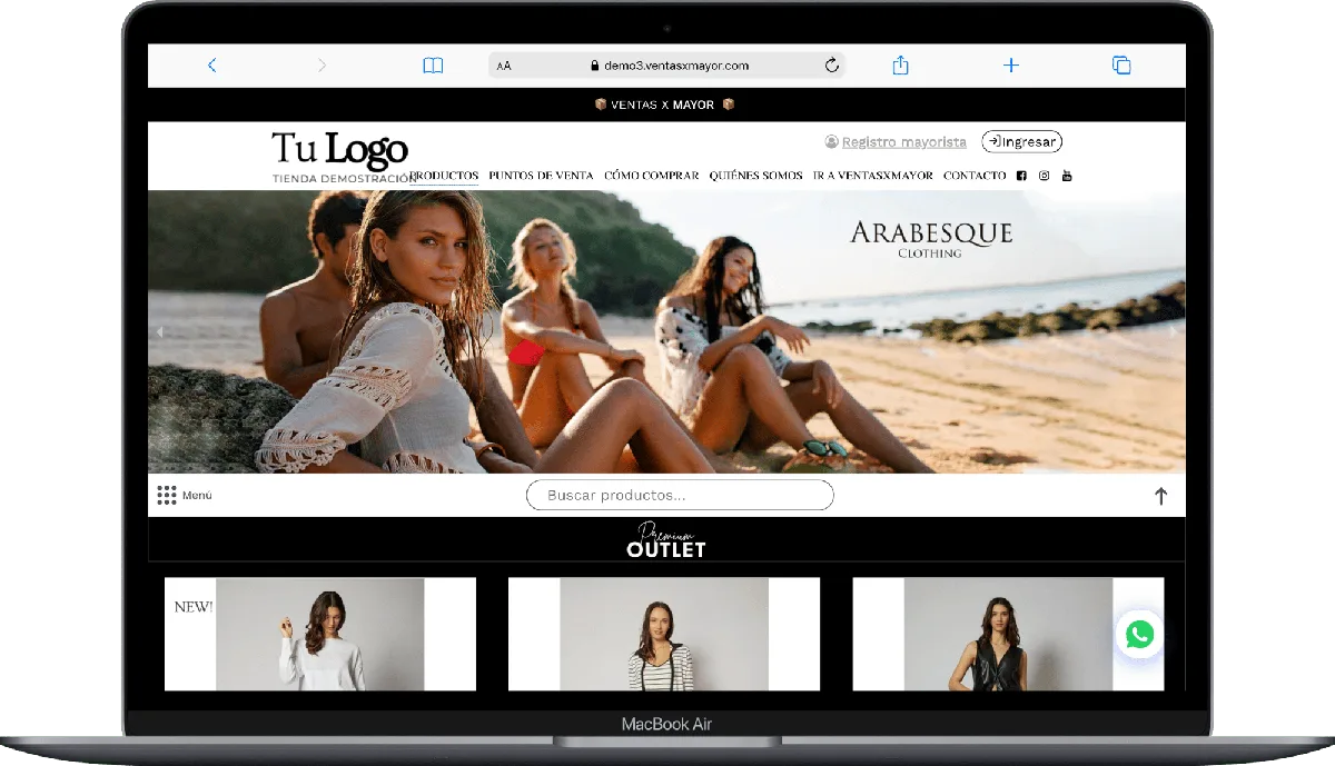 Vista de escritorio de la plataforma VentasxMayor con catálogo de productos B2B