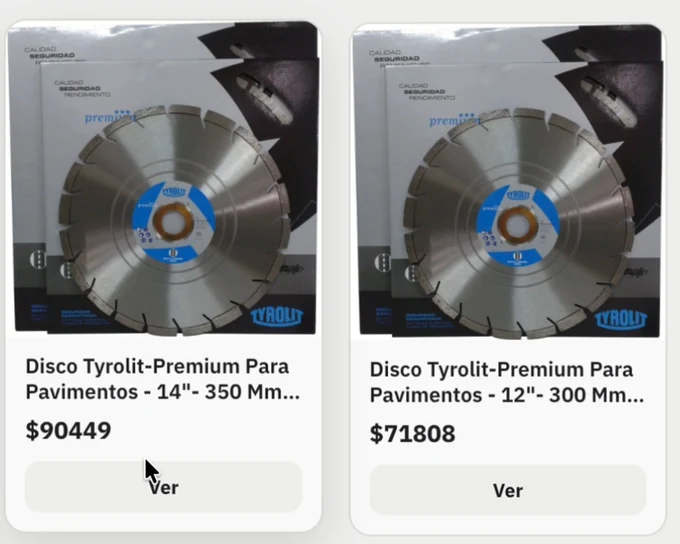 La vidriera de discos diamantados que el Vendedor IA armó dentro de una tienda mayorista