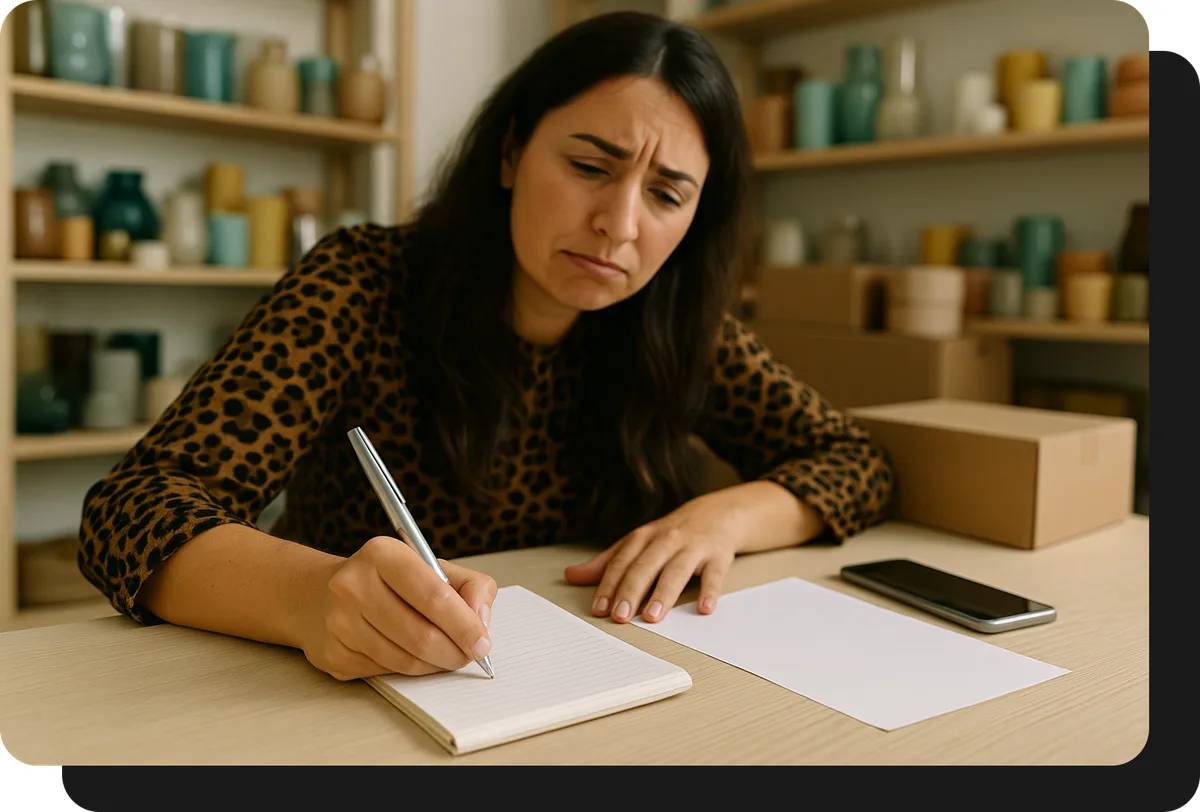 mayorista de bazar y deco tomando pedidos a mano sin ventasxmayor.cl
