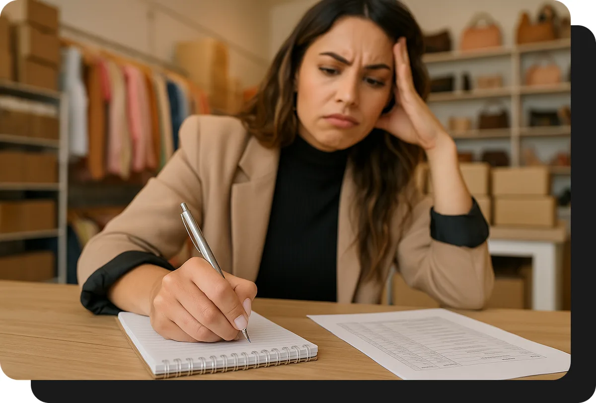 mayorista de moda tomando pedido a mano sin ventasxmayor.cl