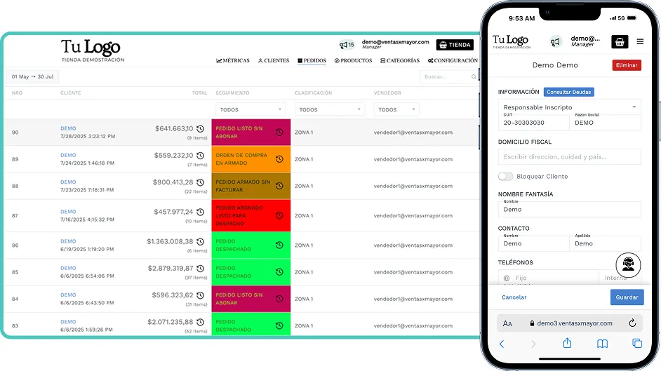 Sistema de gestión de pedidos mayoristas en VentasxMayor